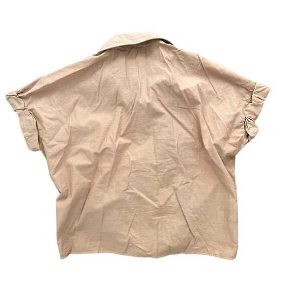 Stateside Voile Short Sleeve Front Twist Button Up Shirt Size Small Neutral Tan - Picture 4 of 6